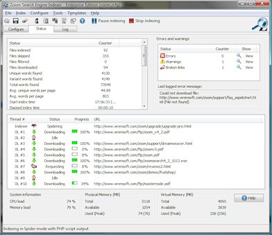 Spider indexing - scans an online hosted website by spider crawling the links it finds